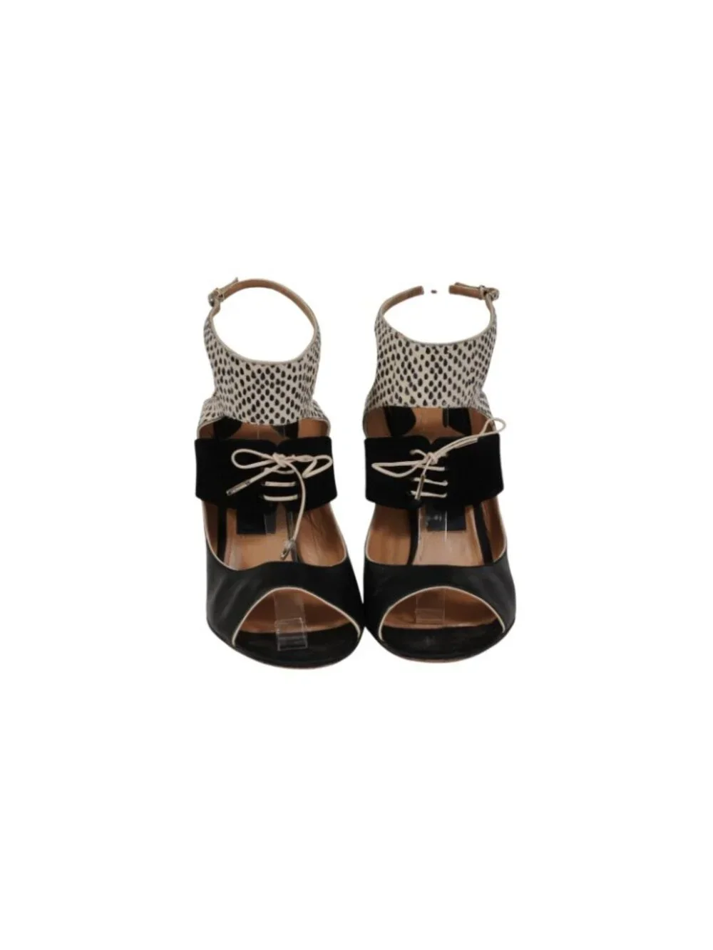 Salvatore Ferragamo Womens Plexi Glass Wedge Sandals Size US 10 Black Ivory Tan